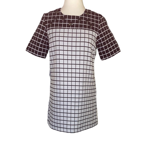 NWT Foxiedox Anthropologie Grid Patterned Rhinestone Rayon Shift Tunic Dress - S - Picture 5 of 15